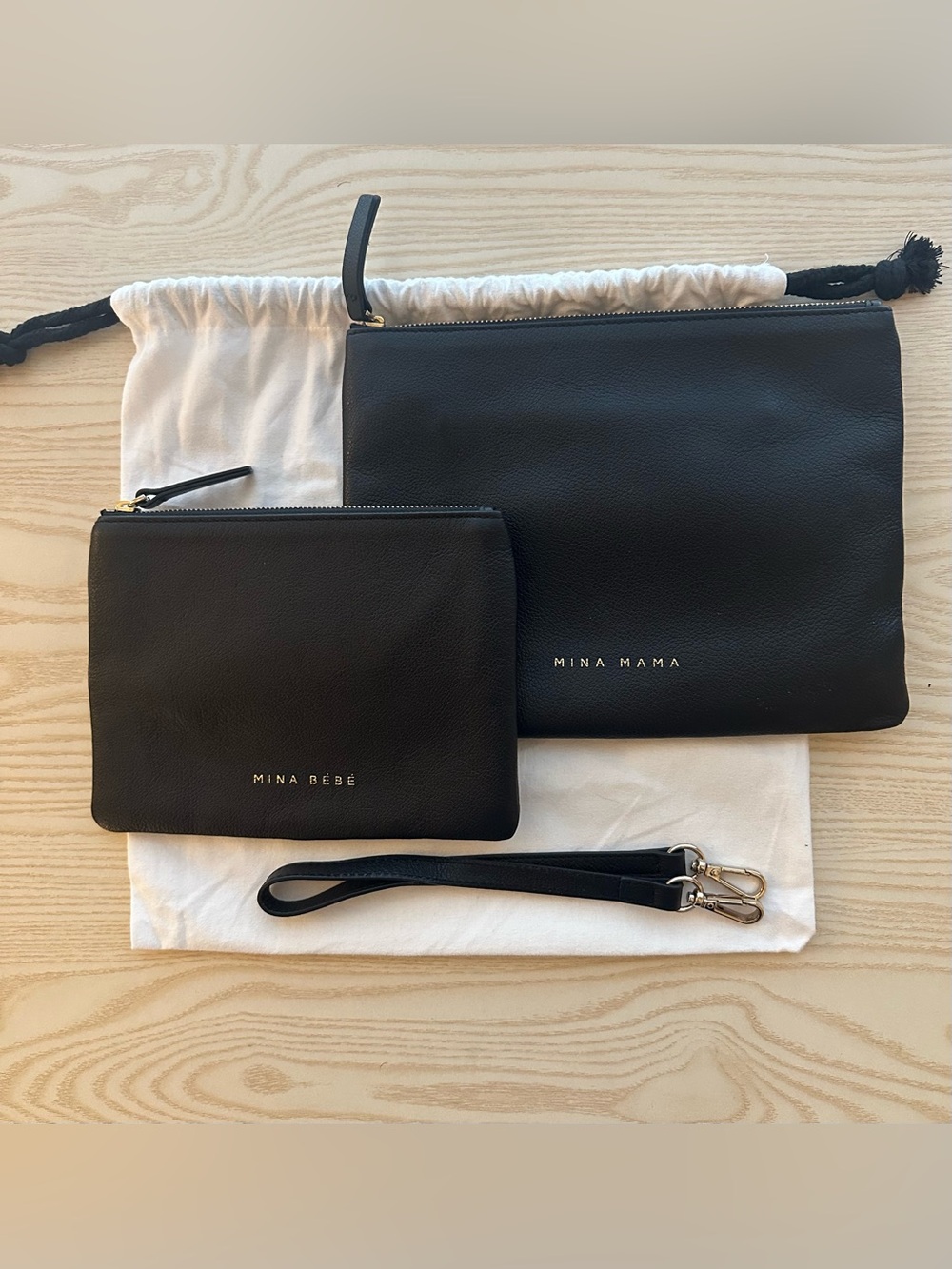 Mina Baie Mama & Bebe Pouches Black Leather